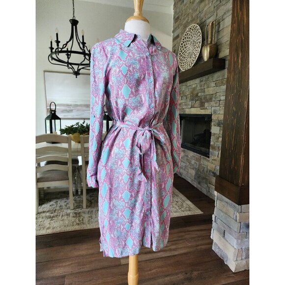 NWT! Size 2 Diane Von Furstenberg Belted Crepe Maxi‎ Shirtdress In Sea Python - Picture 1 of 9